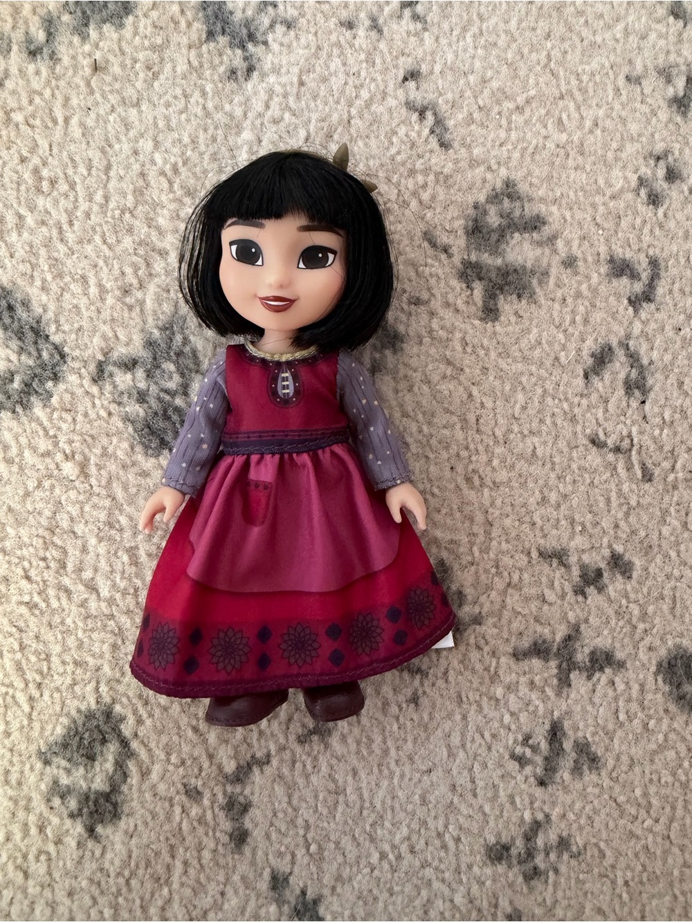 Disney Burgundy & Purple Dress Doll with Black Hair